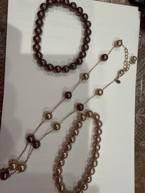 Brown Pearl Necklace and Bracelet Set - Elegant Women’s Jewelry
